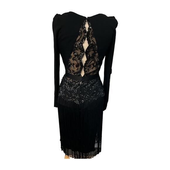 Vintage I Magnin Black PEEK HOLE BACK LACE SEQUINS  Flapper Dress  SZ S-M - Picture 2 of 7